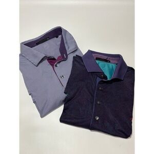 Greyson Mens XXL Golf Polo Shirt Bundle of 2 Purple Stripe Abstract Print 2pk